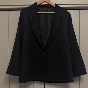 Black Oversized Drapey Blazer | Size 12 | Chic Minimalist One-Button Jacket